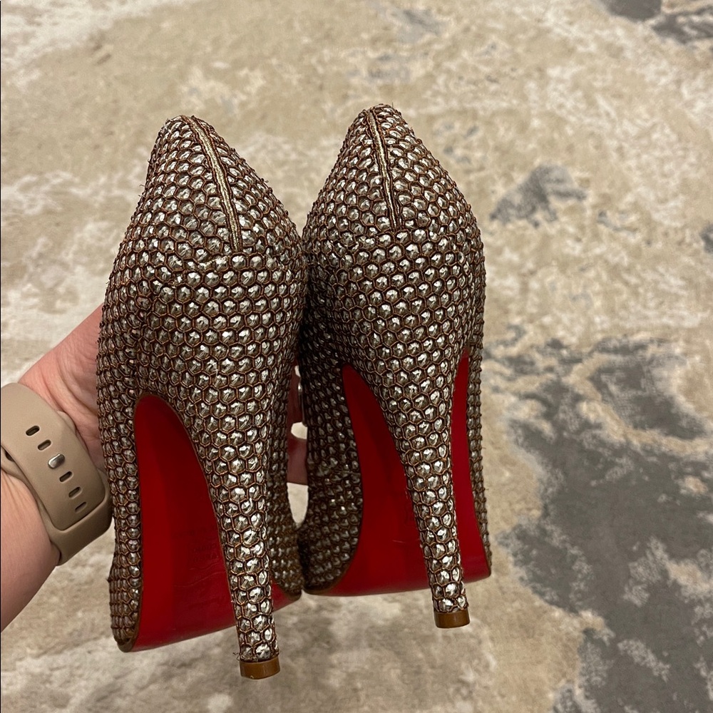 Christian Louboutin Sequin JEWELED Pigalle Silver Pumps Heels Shoes 38.5 - Picture 4 of 15